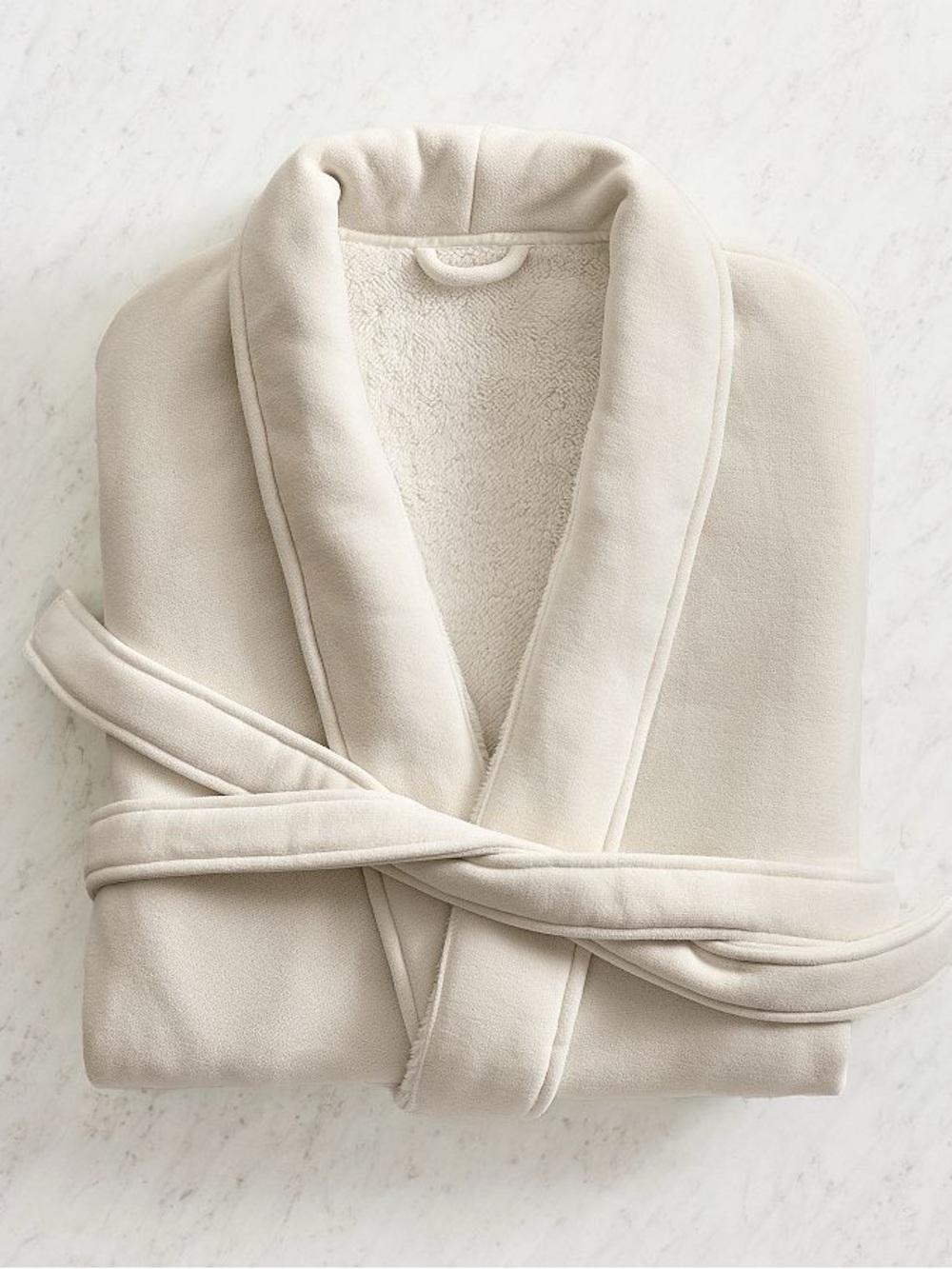 Pottery Barn Cream Plush Shawl Collar Robe - Picture 3 of 5
